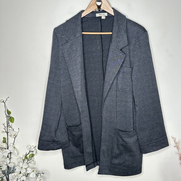 MADEWELL Oversized Knit Blazer in Glen Plaid Gray Sz M {3K31} - Picture 3 of 7